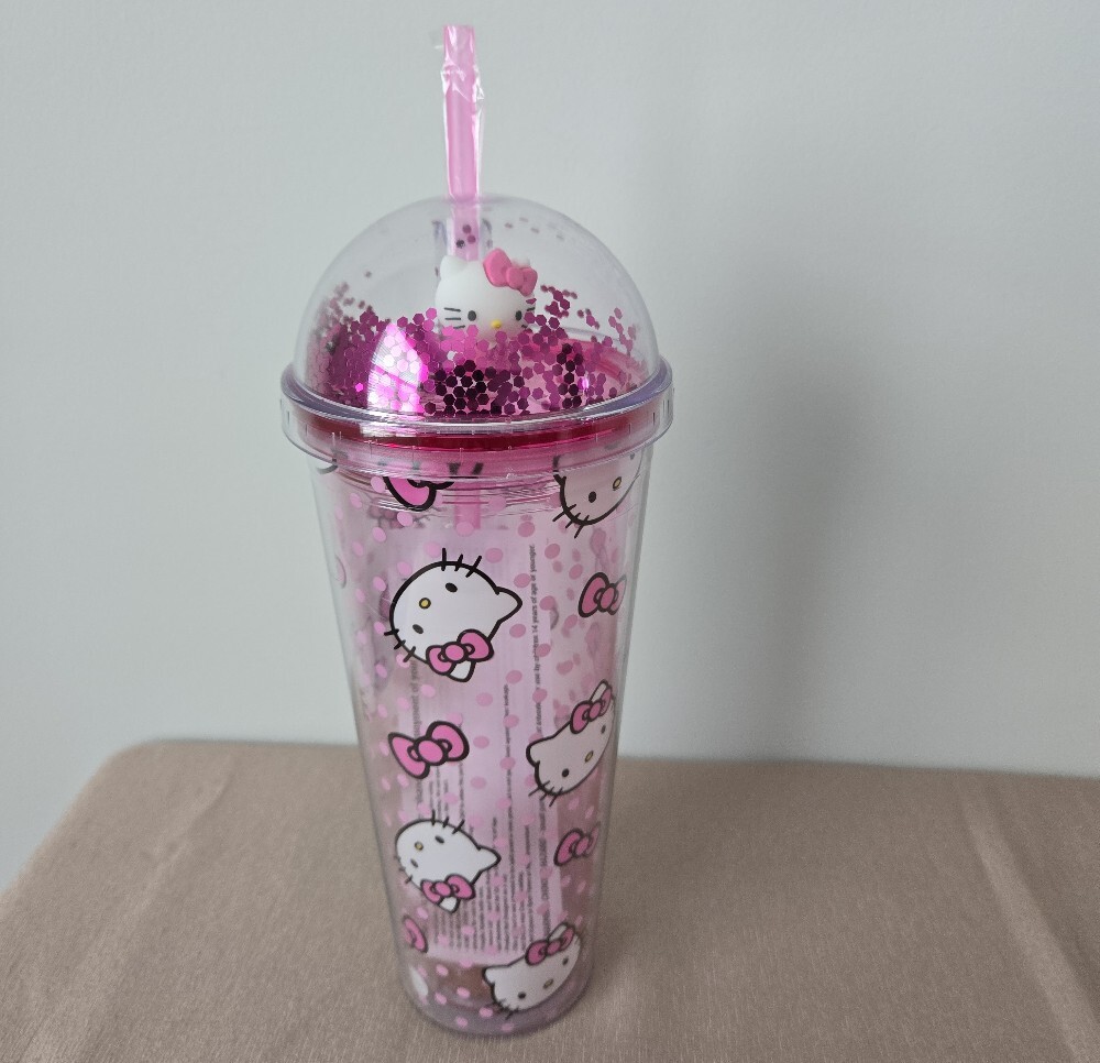 Hello Kitty Pink Glitter Dome Tumbler – 24oz Polka Dot Cup with Straw - Picture 2 of 7